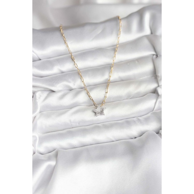 Gold-Colored Chain with Zircon Stones Minimal Star Design Women's Necklace - TJ-BKO10752