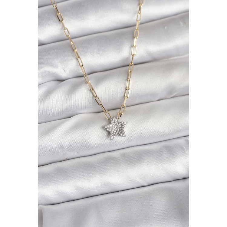 Gold-Colored Chain with Zircon Stones Minimal Star Design Women's Necklace - TJ-BKO10752