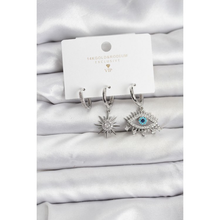 Eye Model Silver Color Brass 3-Piece Women's Earring Set - TJ-BKP11440 Eye Model Silver Color Brass 3-Piece Women's Earring Set - TJ-BKP11440