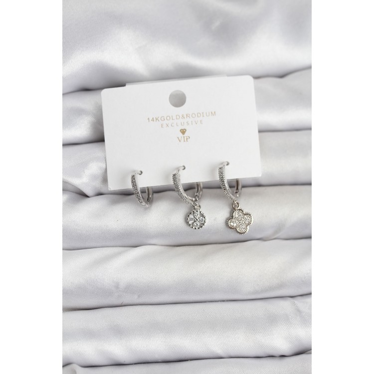 Silver-Plated Gold-Tone Clover Design 3-Piece Women's Earring Set - TJ-BKP11446