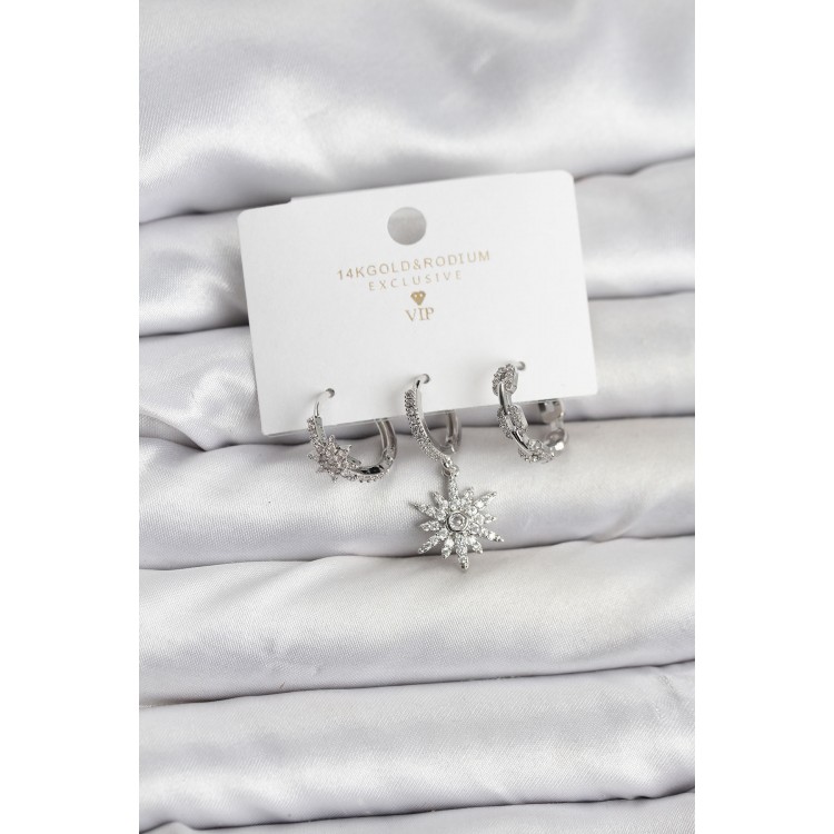 Silver-Plated Rice-Shaped North Star Design 3-Piece Women's Earring Set - TJ-BKP11448