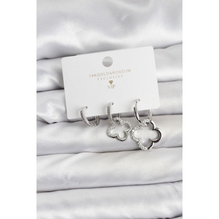Clover Model Silver-Colored Brass 3-Piece Women's Earring Set - TJ-BKP11452 Clover Model Silver-Colored Brass 3-Piece Women's Earring Set - TJ-BKP11452