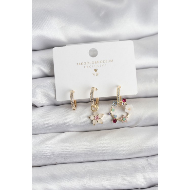 Flower Design Gold Color Brass 3-Piece Women's Earring Set - TJ-BKP11453 Flower Design Gold Color Brass 3-Piece Women's Earring Set - TJ-BKP11453