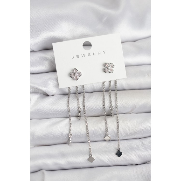 Silver-Colored Rice-Shaped Dangle Earrings for Women - TJ-BKP11454 Silver-Colored Rice-Shaped Dangle Earrings for Women - TJ-BKP11454