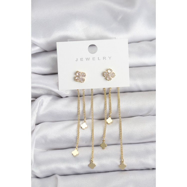 Gold-Colored Clover-Shaped Dangle Earrings for Women - TJ-BKP11455 Gold-Colored Clover-Shaped Dangle Earrings for Women - TJ-BKP11455