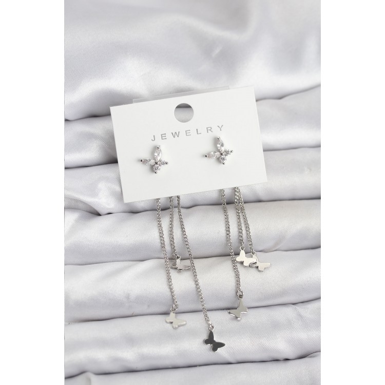 Butterfly Model Silver-Colored Brass Dangle Earrings for Women - TJ-BKP11456