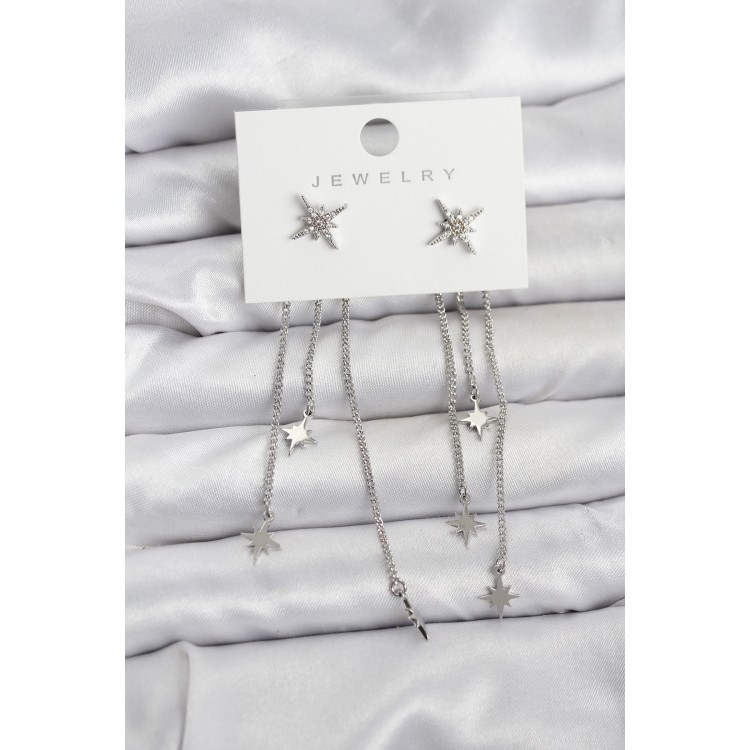 North Star Model Silver-Colored Brass Dangle Earrings for Women - TJ-BKP11458