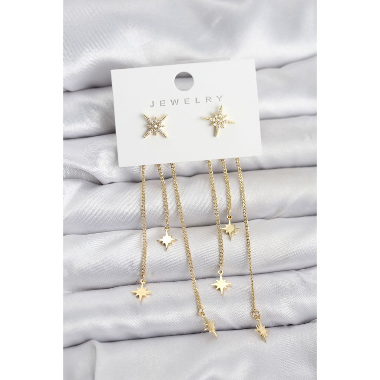 North Star Model Gold Color Brass Dangle Women's Earrings - TJ-BKP11459