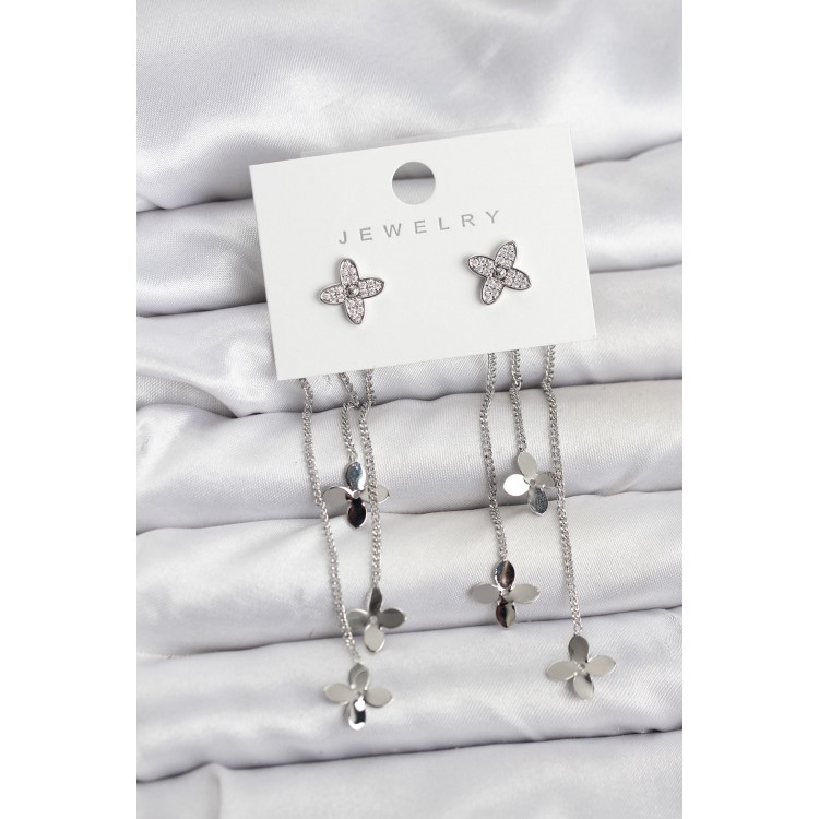 Lotus Model Silver-Colored Brass Dangle Earrings for Women - TJ-BKP11460