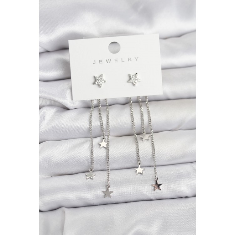 Star Model Silver-Colored Brass Dangle Earrings for Women - TJ-BKP11462 Star Model Silver-Colored Brass Dangle Earrings for Women - TJ-BKP11462