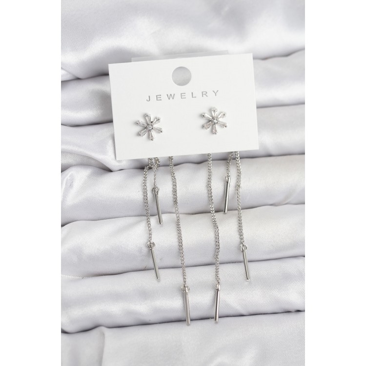 Flower Design Silver Brass Dangle Earrings for Women - TJ-BKP11464