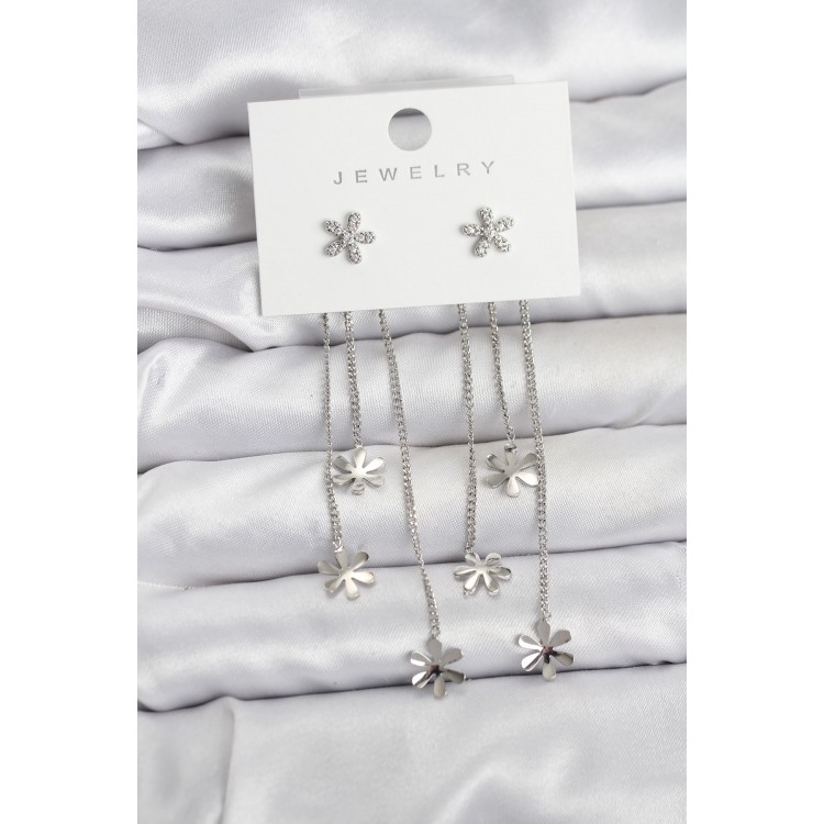 Daisy Model Silver-Colored Brass Dangle Earrings for Women - TJ-BKP11466 Daisy Model Silver-Colored Brass Dangle Earrings for Women - TJ-BKP11466