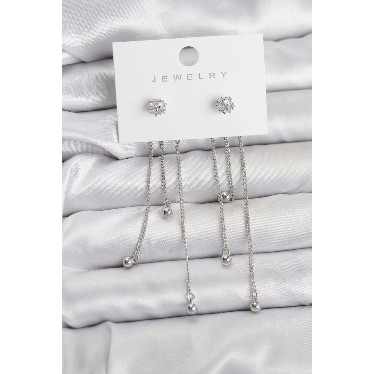 Topçuk Model Silver-Colored Brass Dangle Earrings Set for Women - TJ-BKP11468