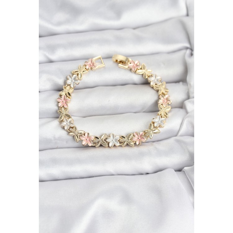 Lotus Model Gold and Pink Color Women's Bracelet - TJ-BB8146
