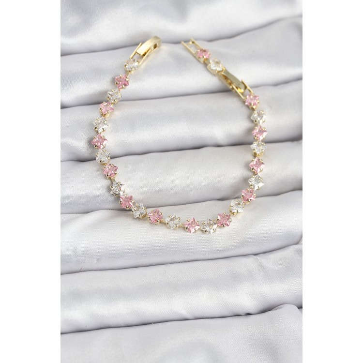 Gold-Colored Women's Bracelet with Square Zircon Stones - TJ-BB8148