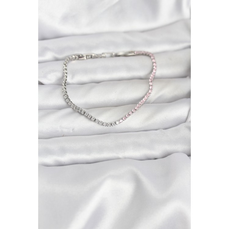 Pink and White Zircon Stone Silver-Tone Waterway Women's Bracelet - TJ-BB8149 Pink and White Zircon Stone Silver-Tone Waterway Women's Bracelet - TJ-BB8149