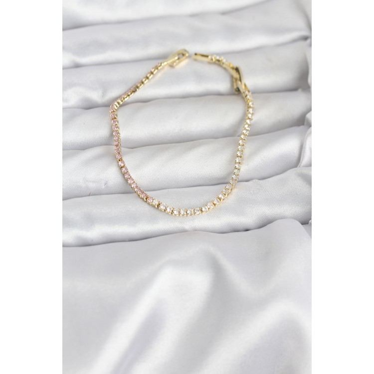 Pink and White Zircon Stone Gold Color Waterway Women's Bracelet - TJ-BB8150 Pink and White Zircon Stone Gold Color Waterway Women's Bracelet - TJ-BB8150