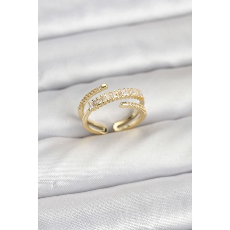 Gold-Tone Baguette Zircon Stone Women's Ring - TJ-BYK3911