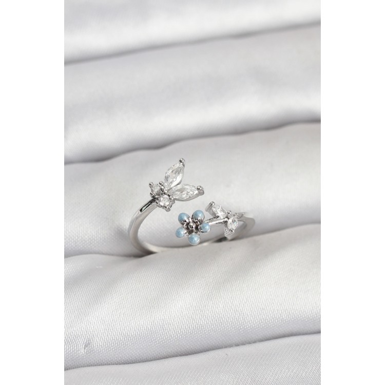 Brass Silver Color Butterfly Design Women's Ring - TJ-BYK3914