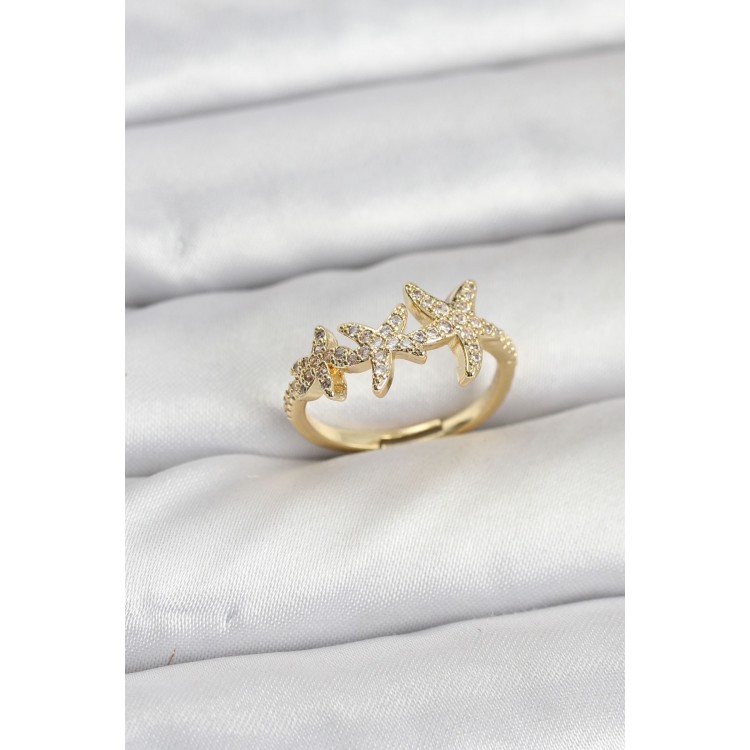 Gold-Colored Women's Ring with Star Design - TJ-BYK3917