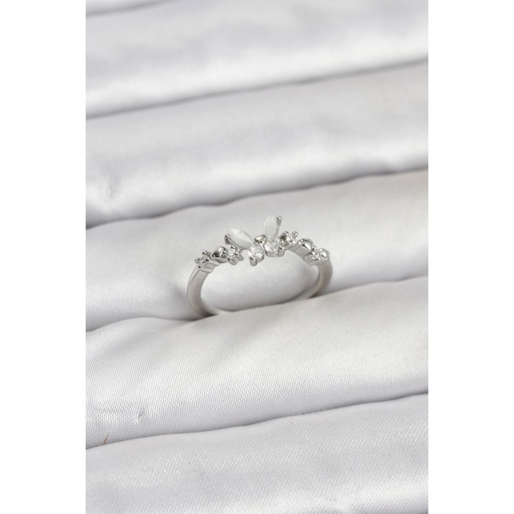 Butterfly Design Silver-Colored Brass Women's Ring - TJ-BYK3920 Butterfly Design Silver-Colored Brass Women's Ring - TJ-BYK3920