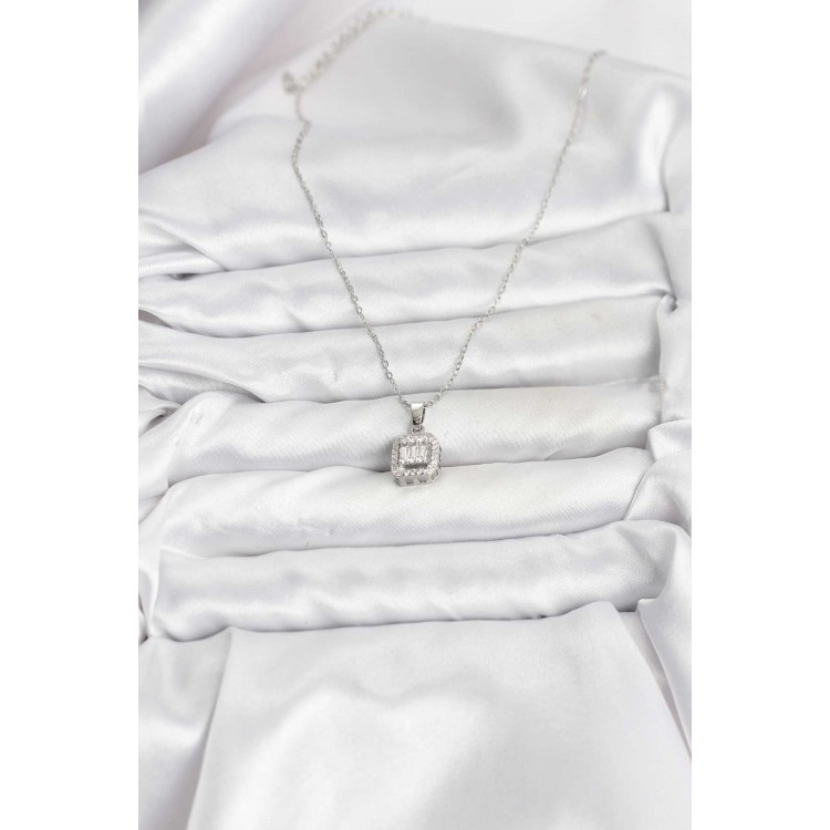 316L Stainless Steel Chain Silver Color Baguette Model Women's Necklace - TJ-BKO10764