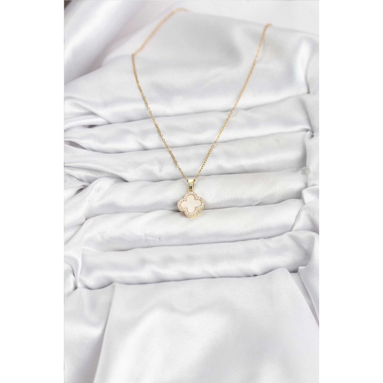 316L Steel Chain Gold Color Mother-of-Pearl Clover Women's Necklace - TJ-BKO10765