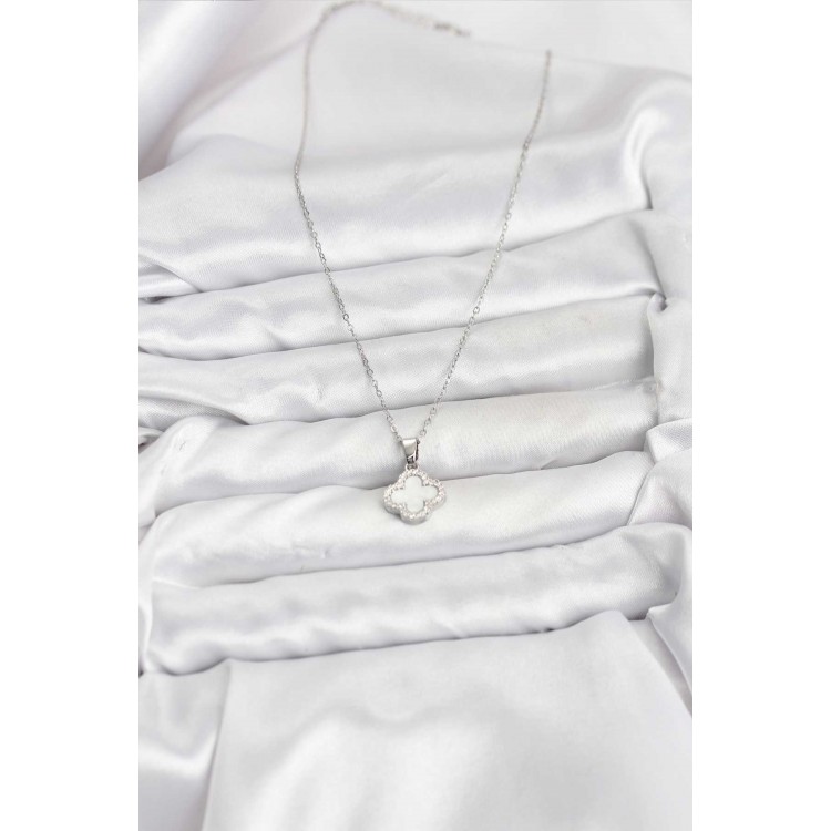 316L Stainless Steel Chain Silver-Colored Mother-of-Pearl Clover Women's Necklace - TJ-BKO10766