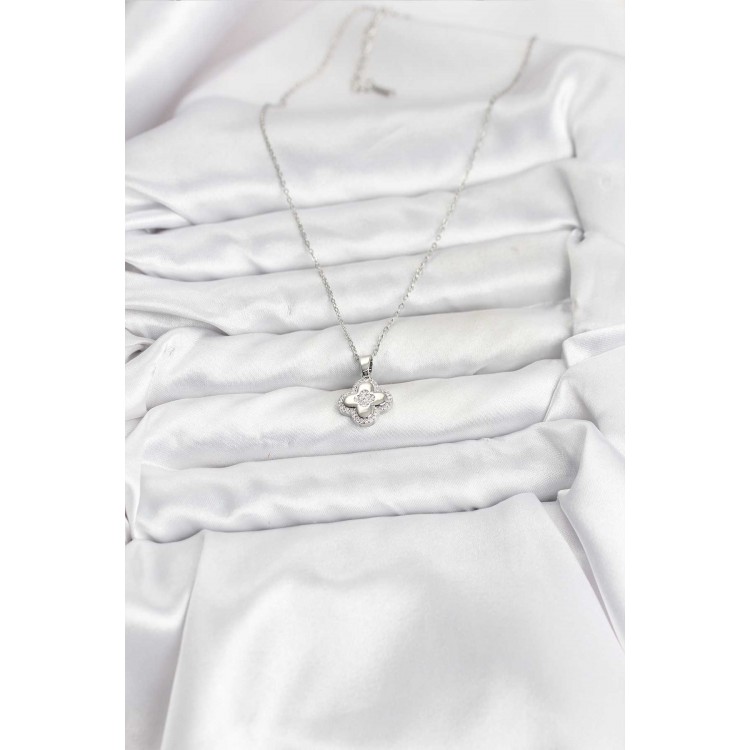 316L Steel Chain Silver Color Zircon Stone Clover Model Women's Necklace - TJ-BKO10768