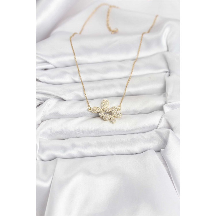 316L Stainless Steel Chain Gold Color Zircon Stone Butterfly Model Women's Necklace - TJ-BKO10769