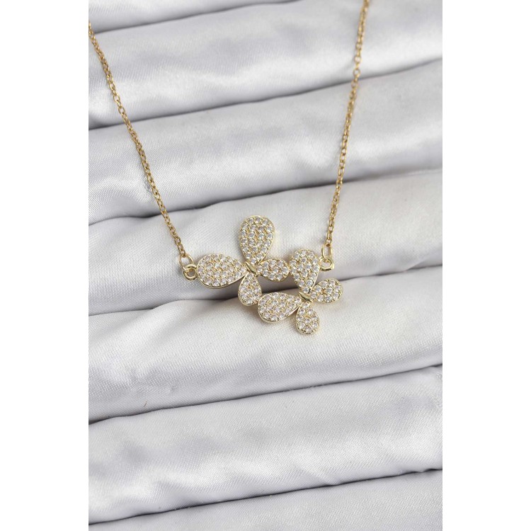 316L Stainless Steel Chain Gold Color Zircon Stone Butterfly Model Women's Necklace - TJ-BKO10769