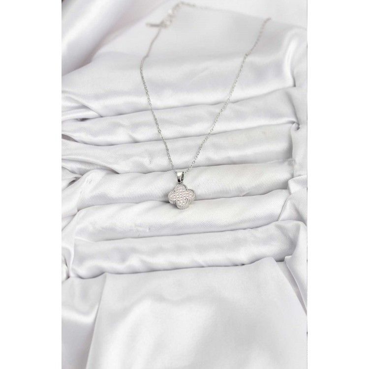 316L Steel Chain Silver Color Zircon Stone Clover Model Women's Necklace - TJ-BKO10772