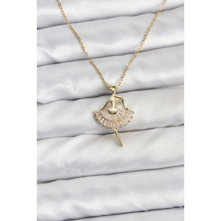 316L Stainless Steel Chain Gold Color Ballerina Model Women's Necklace - TJ-BKO10775 316L Stainless Steel Chain Gold Color Ballerina Model Women's Necklace - TJ-BKO10775