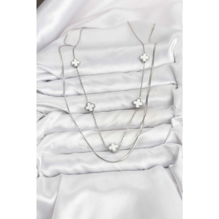 316L Stainless Steel Chain Silver Color Italian Chain Clover Model Women's Necklace - TJ-BKO10779