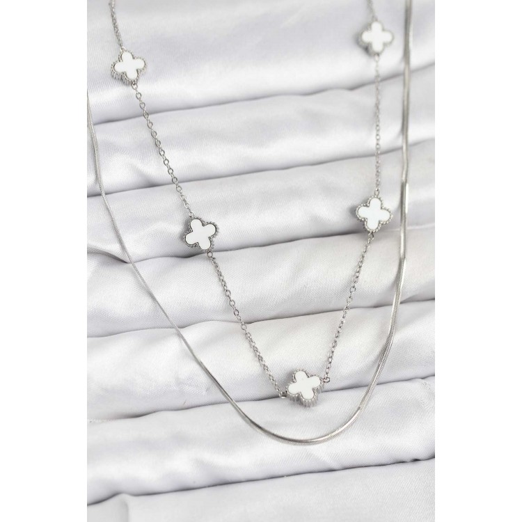 316L Stainless Steel Chain Silver Color Italian Chain Clover Model Women's Necklace - TJ-BKO10779