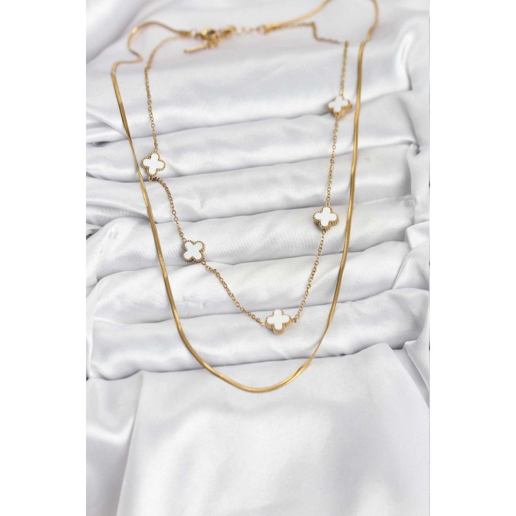 316L Stainless Steel Chain Gold Color Italian Chain Clover Model Women's Necklace - TJ-BKO10780