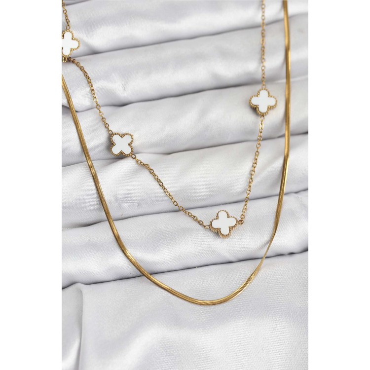 316L Stainless Steel Chain Gold Color Italian Chain Clover Model Women's Necklace - TJ-BKO10780