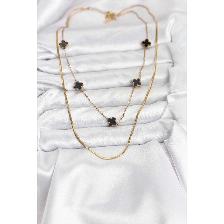 316L Steel Chain Gold Color Italian Chain Black Clover Model Women's Necklace - TJ-BKO10782