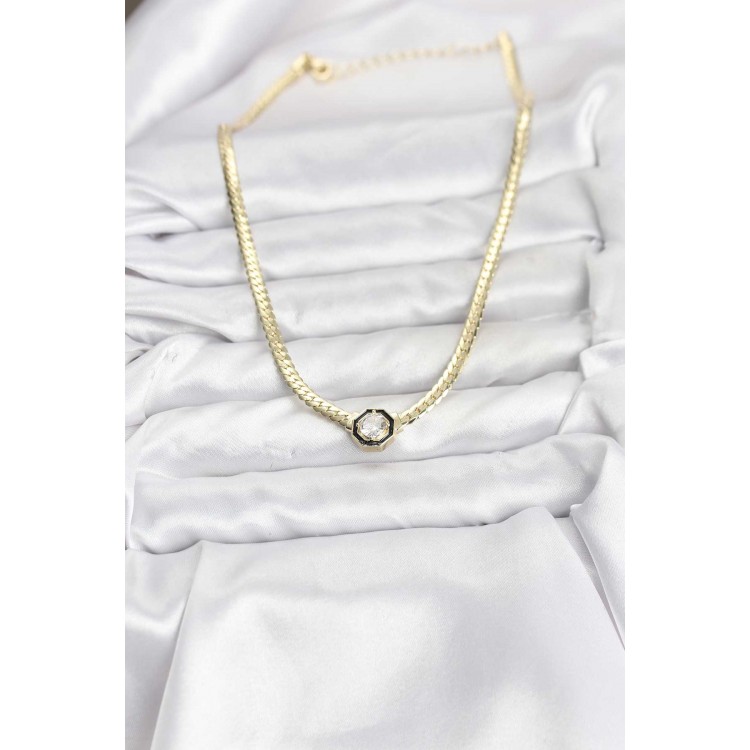 Gold-Colored Brass Zircon Stone Women's Necklace - TJ-BKO10792
