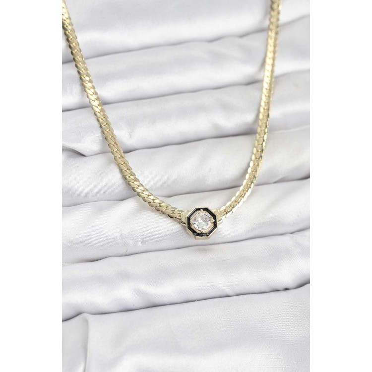 Gold-Colored Brass Zircon Stone Women's Necklace - TJ-BKO10792