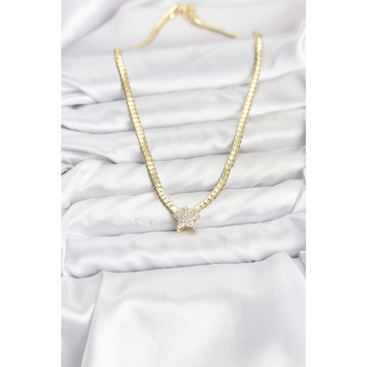 Gold-Colored Brass Star Zircon Stone Women's Necklace - TJ-BKO10793