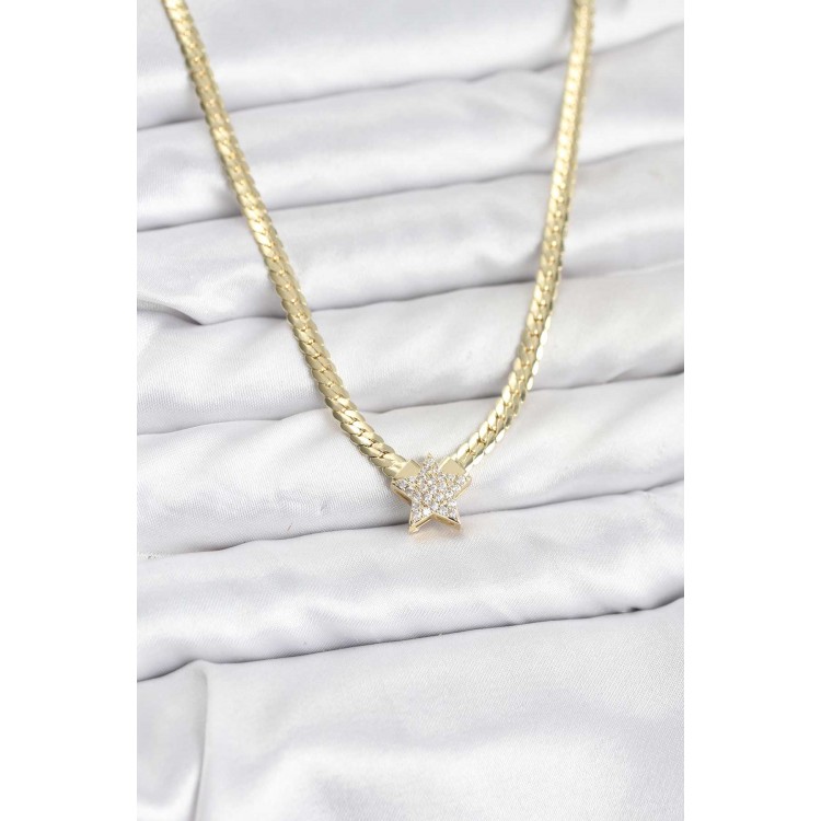Gold-Colored Brass Star Zircon Stone Women's Necklace - TJ-BKO10793