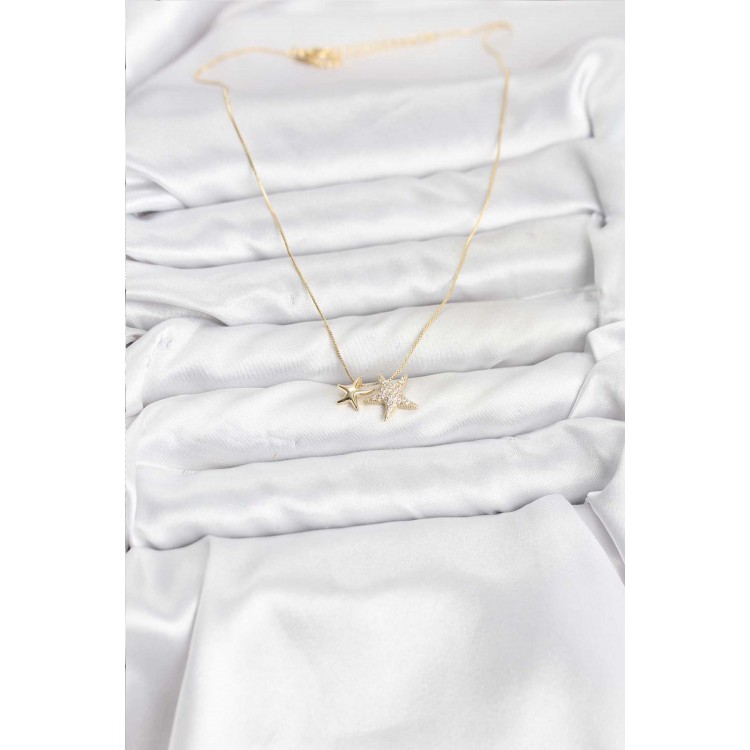 Gold-Colored Brass Minimal Star Design Women's Necklace - TJ-BKO10795