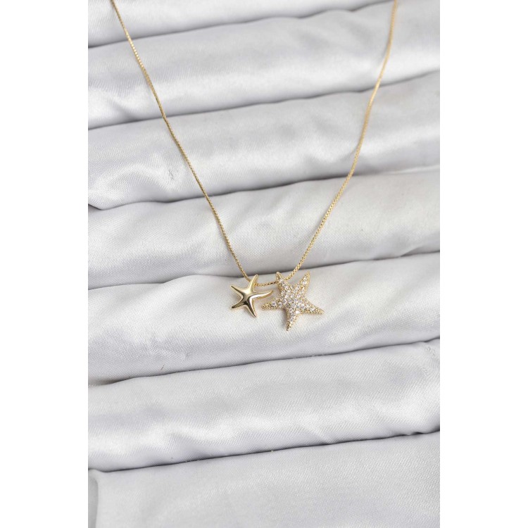 Gold-Colored Brass Minimal Star Design Women's Necklace - TJ-BKO10795