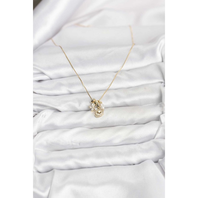 Gold-Colored Brass Minimal Butterfly Charm Women's Necklace - TJ-BKO10796