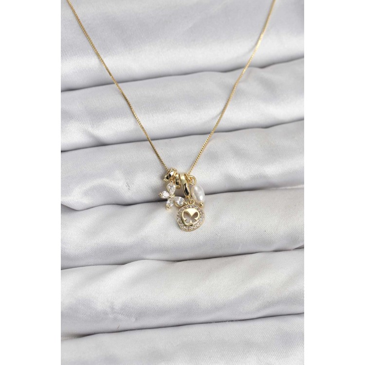 Gold-Colored Brass Minimal Butterfly Charm Women's Necklace - TJ-BKO10796 Gold-Colored Brass Minimal Butterfly Charm Women's Necklace - TJ-BKO10796