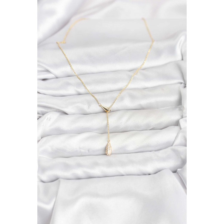 Gold-Colored Rice-Shaped Pendant with Drop Design for Women - TJ-BKO10799