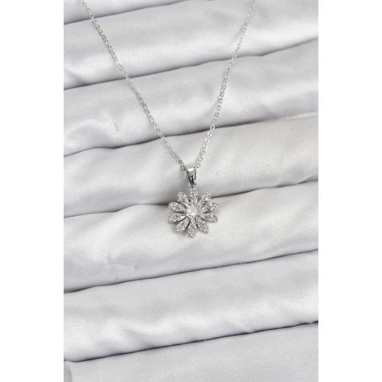 Silver-Colored Flower Design Women's Necklace - TJ-BKO10806 Silver-Colored Flower Design Women's Necklace - TJ-BKO10806