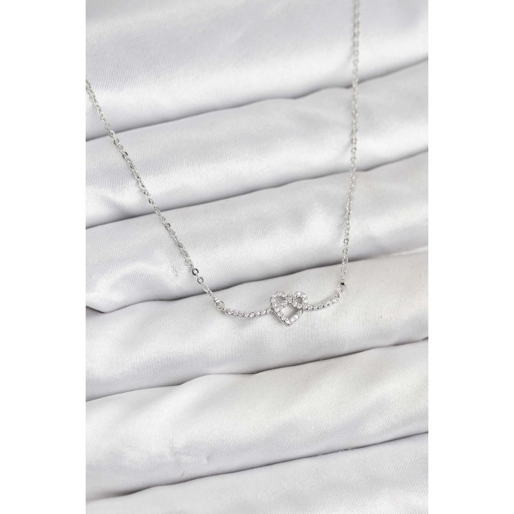 Silver-Colored Rice Knot Heart-Shaped Women's Necklace - TJ-BKO10808