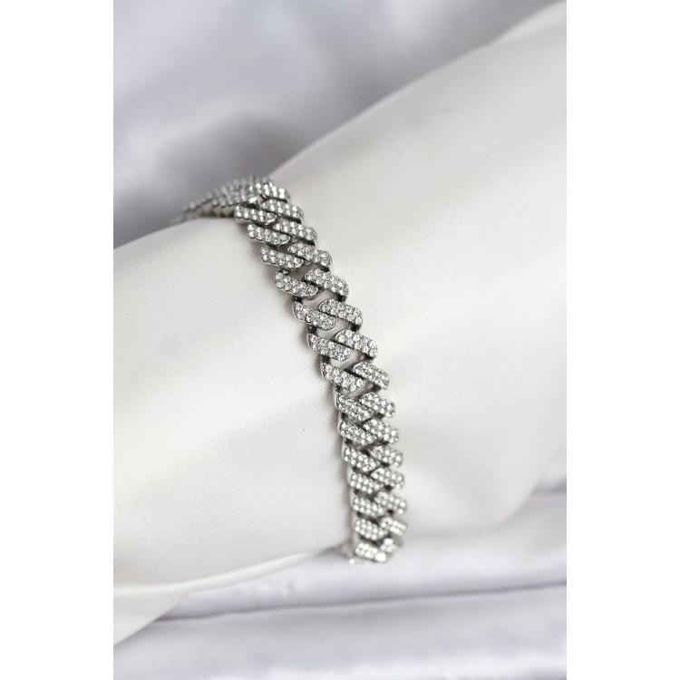 Silver-Colored Brass Cuba Chain Gourmet Bracelet - TJ-BB8161